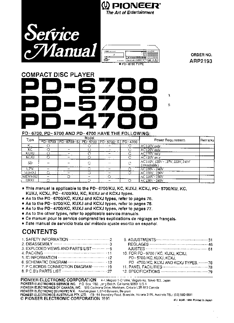 pioneer pd-4700 service manual