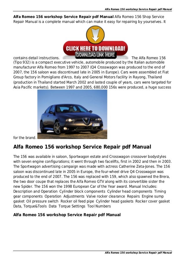 alfa romeo 156 service manual