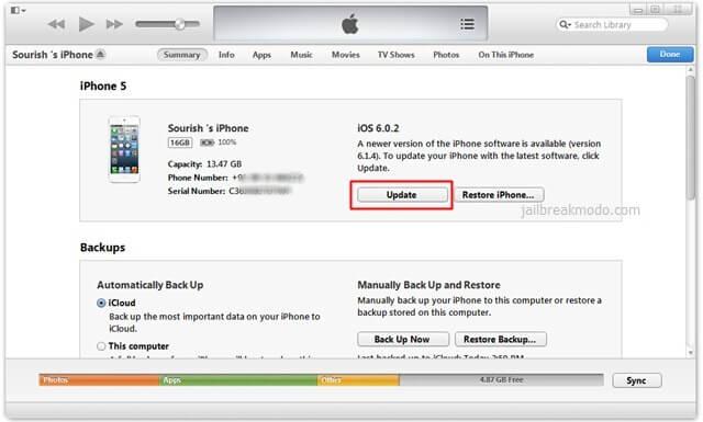 how to manually update iphone in itunes