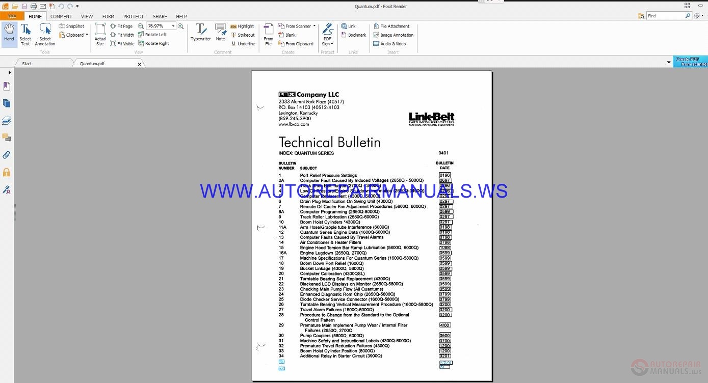 link belt 3400 parts manual