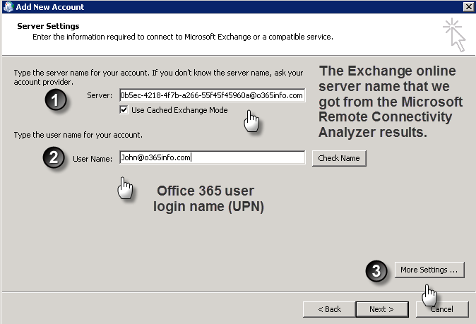 configure manually office 2010 exchange office 365